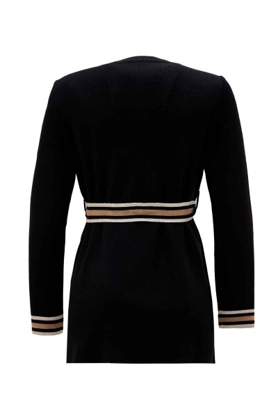 T26K-6015 Beli Kuşak Detaylı Triko Tunik BLACK - 2
