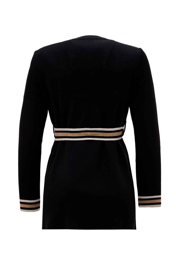 T26K-6015 Beli Kuşak Detaylı Triko Tunik BLACK - 2