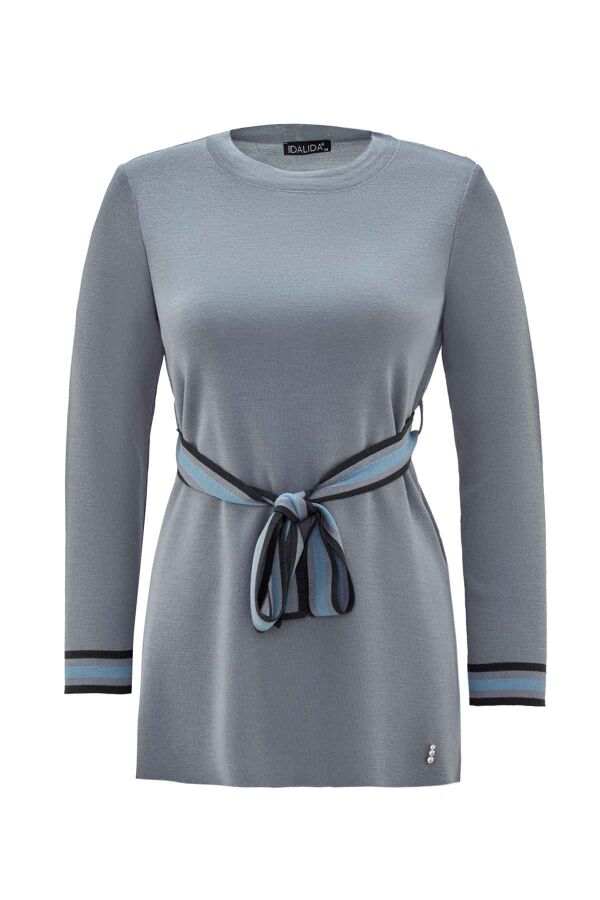 T26K-6015 Beli Kuşak Detaylı Triko Tunik ORMA-GREY - 1