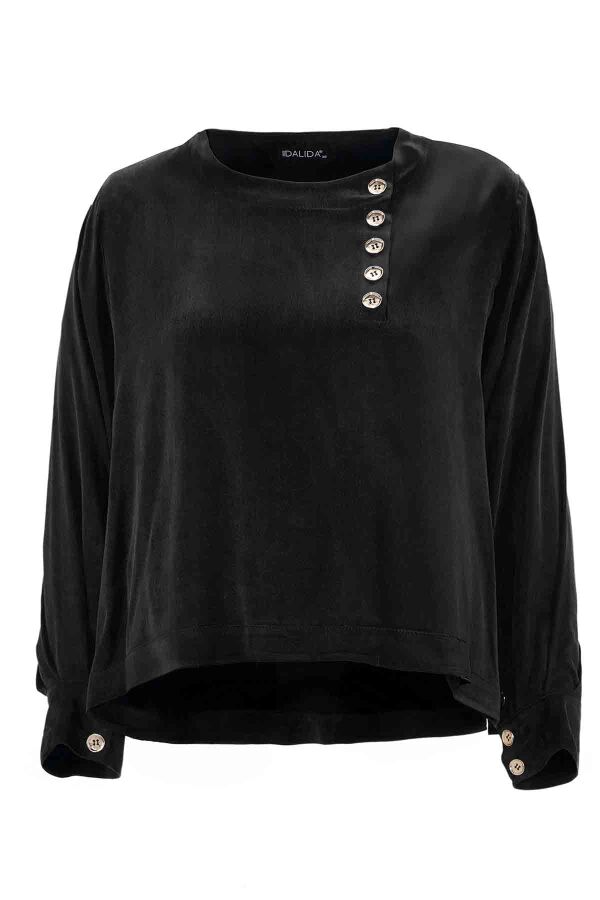 T26K-6016 Düğme Detaylı Uzun Kollu Tunik BLACK - 1