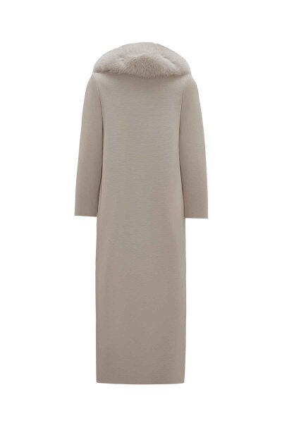 T26K-8001 Yakası Kürklü Uzun Kruvaze Triko Ceket ELSA-STONE - 2