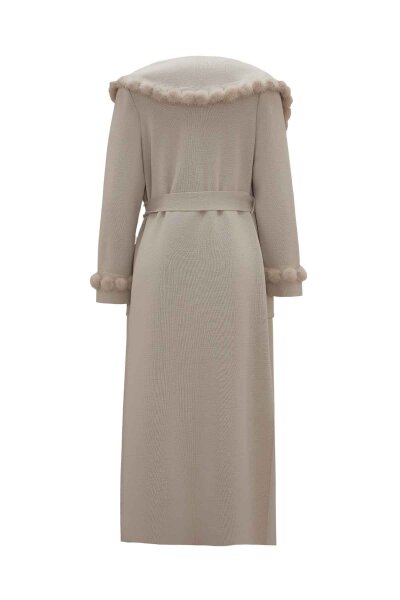 T26K-8004 Ponpon Kürk Detaylı Uzun Hırka ELSA-STONE - 5