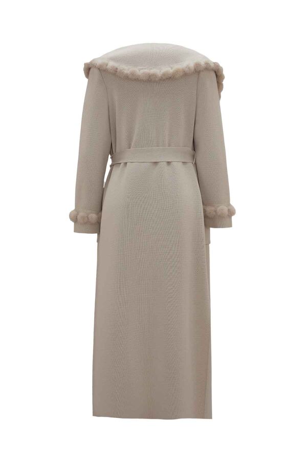 T26K-8004 Ponpon Kürk Detaylı Uzun Hırka ELSA-STONE - 5