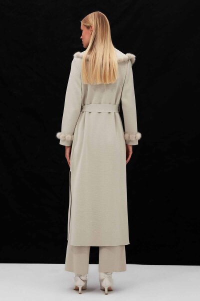 T26K-8004 Ponpon Kürk Detaylı Uzun Hırka ELSA-STONE - 4