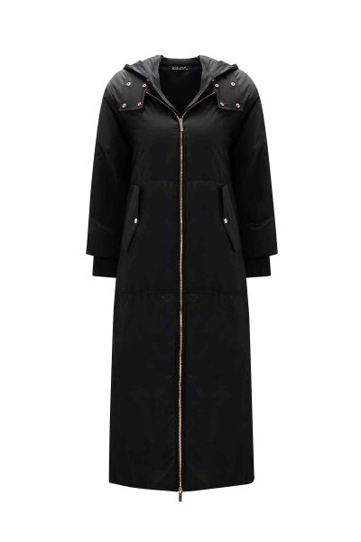 T26K-8011 Fermuarlu Uzun Mont BLACK - 1