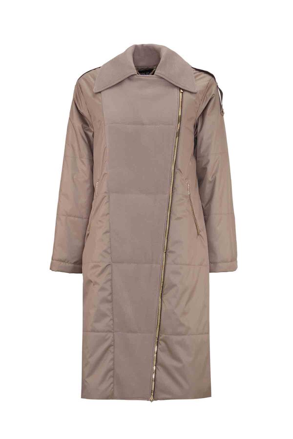 T26K-8012 Triko Detaylı Fermuarlı Mont MİNK - 1