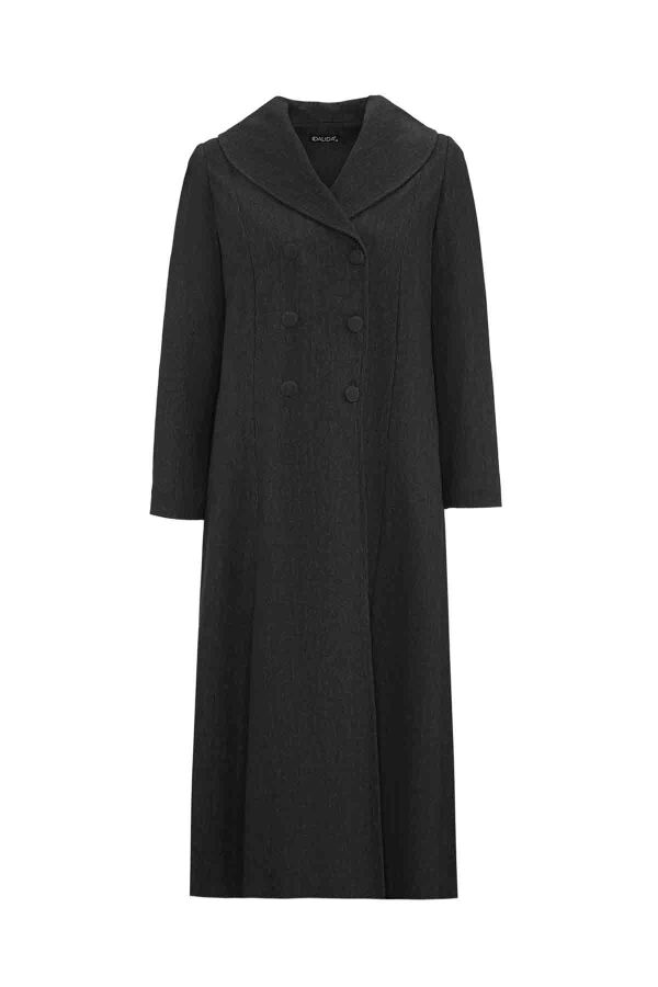 T26K-8013 Yaka Detaylı Uzun Denim Kap BLACK - 1