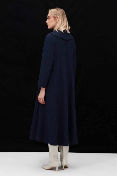 T26K-8013 Yaka Detaylı Uzun Denim Kap OASI-DARK NAVY - 5