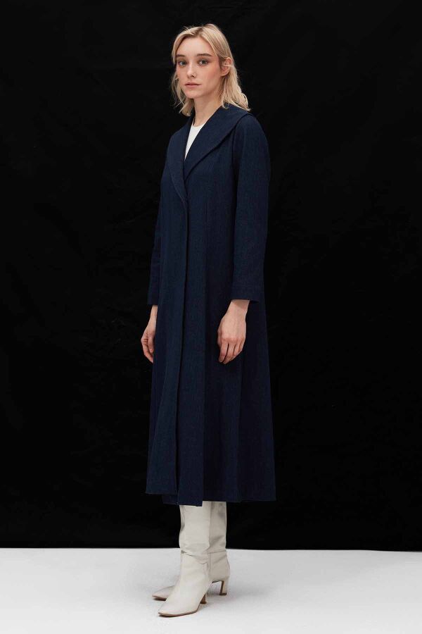 T26K-8013 Yaka Detaylı Uzun Denim Kap OASI-DARK NAVY - 3