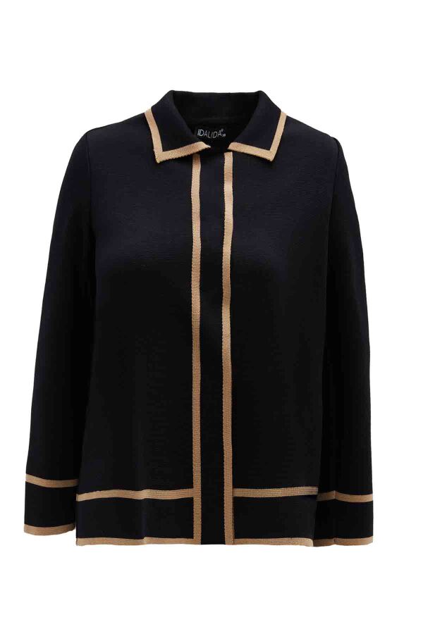 T26K-8202 Gömlek Yaka Triko Ceket BLACK - 1