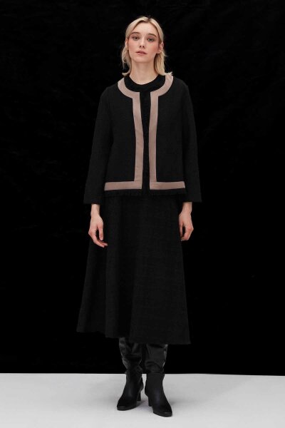 T26K-8205 Püsküllü Tüvit Kısa Ceket BLACK - 1