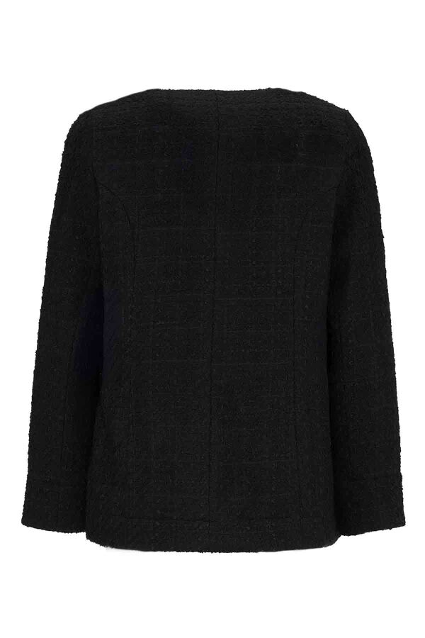 T26K-8208 V Yaka Tüvit Ceket BLACK - 2
