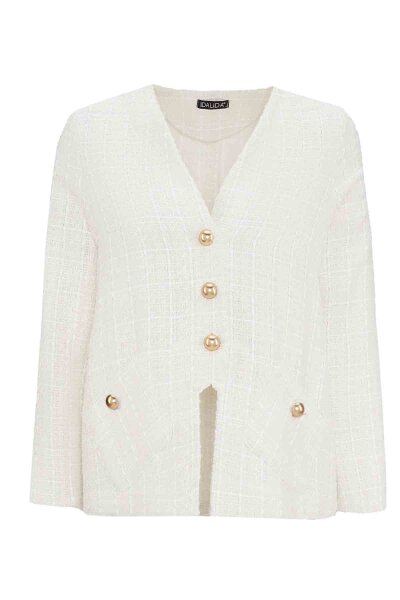 T26K-8208 V Yaka Tüvit Ceket EKRU 