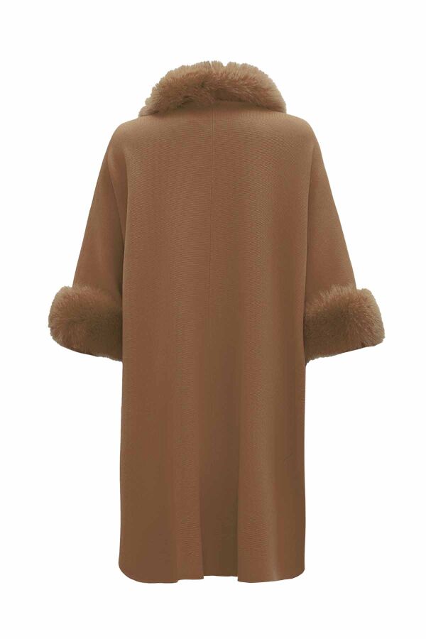 T26K-8400 Kürk Detaylı Triko Panço DORY-CAMEL - 2