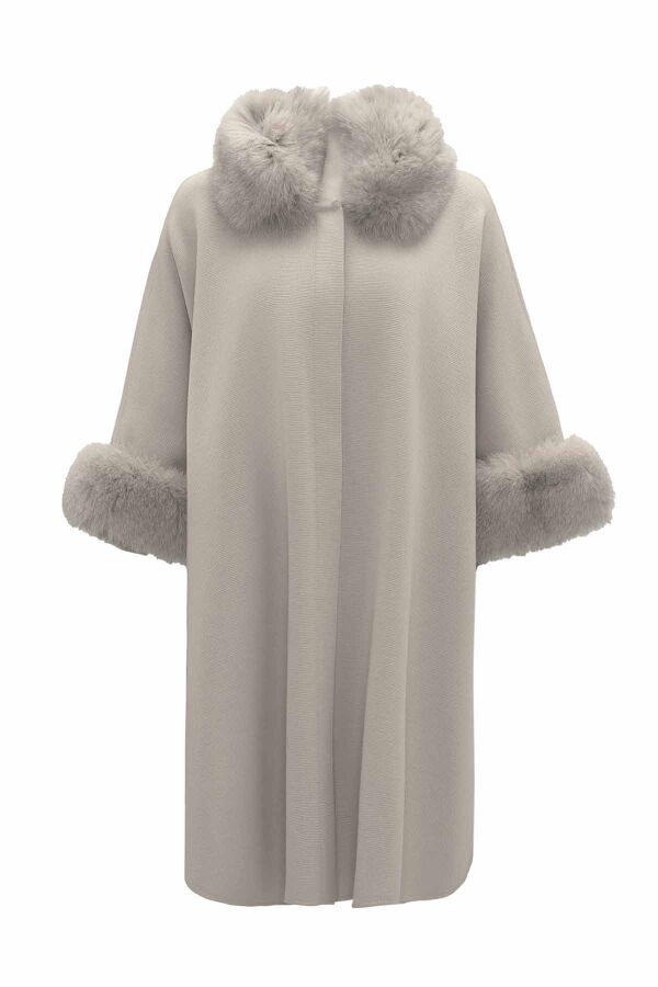 T26K-8400 Kürk Detaylı Triko Panço ELSA-STONE - 1