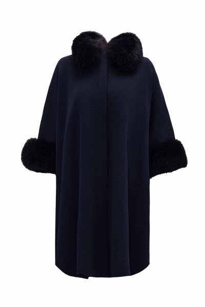 T26K-8400 Kürk Detaylı Triko Panço OASI-DARK NAVY - 1