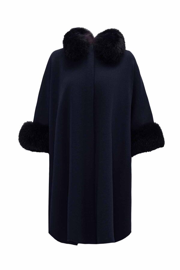 T26K-8400 Kürk Detaylı Triko Panço OASI-DARK NAVY - 1