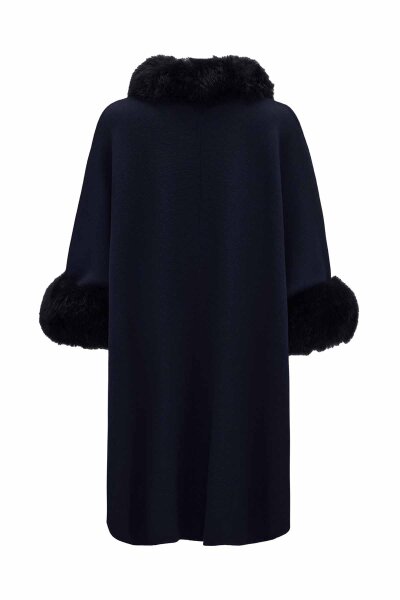 T26K-8400 Kürk Detaylı Triko Panço OASI-DARK NAVY - 2