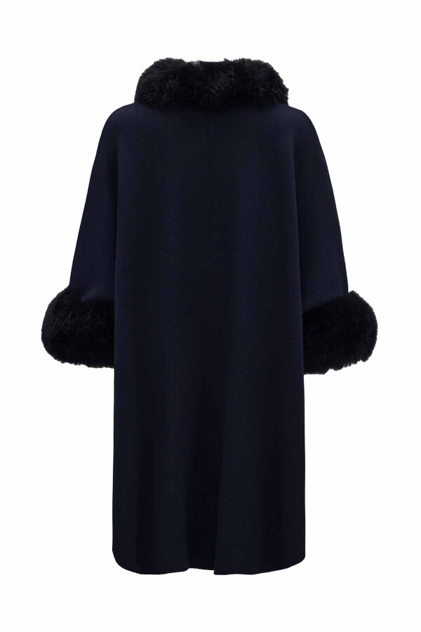 T26K-8400 Kürk Detaylı Triko Panço OASI-DARK NAVY - 2