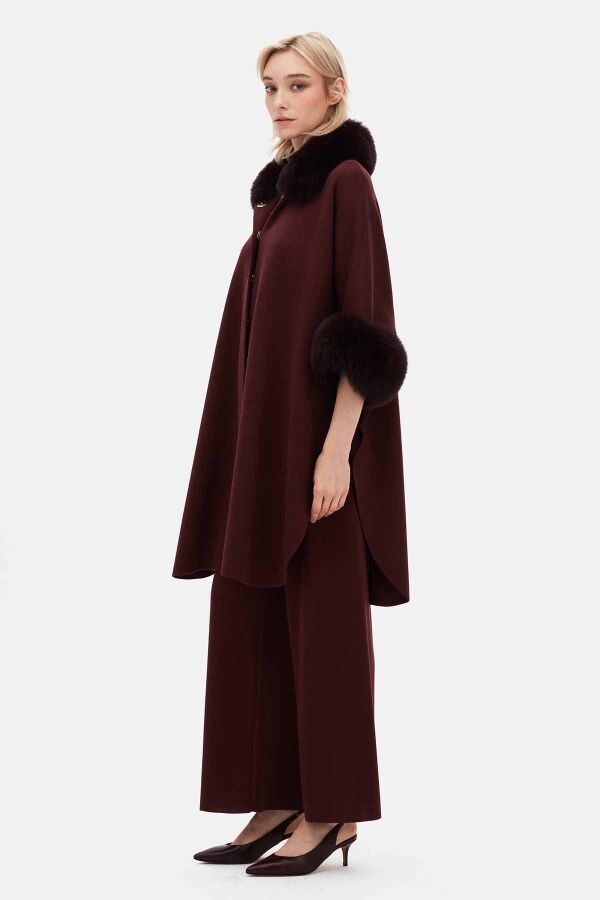 T26K-8400 Kürk Detaylı Triko Panço TOGA-BORDO - 5