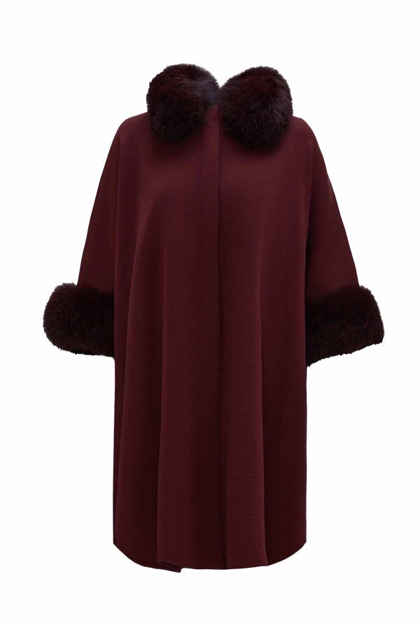 T26K-8400 Kürk Detaylı Triko Panço TOGA-BORDO - 2