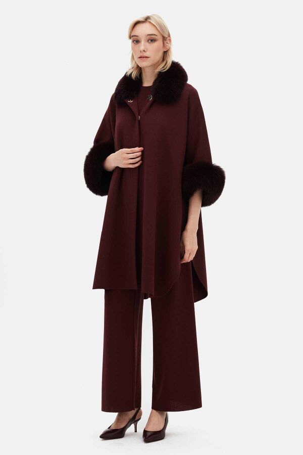 T26K-8400 Kürk Detaylı Triko Panço TOGA-BORDO - 3