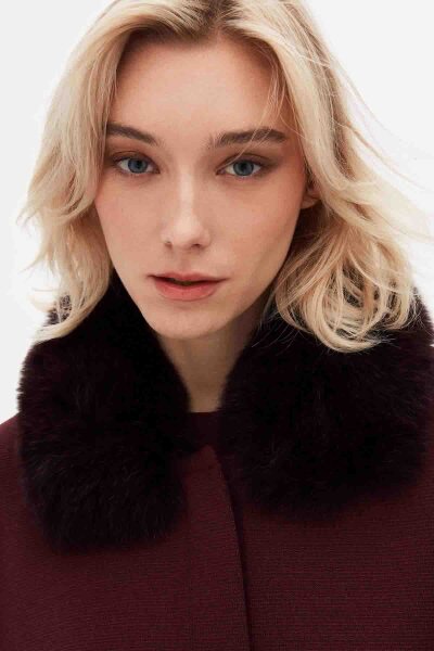 T26K-8400 Kürk Detaylı Triko Panço TOGA-BORDO - 7