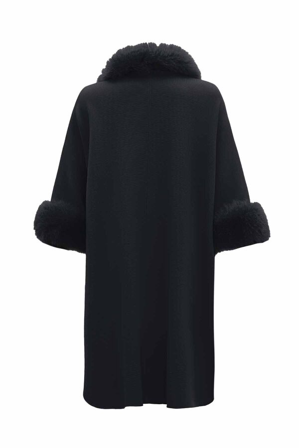 T26K-8400 Kürk Detaylı Triko Panço VATE-DARK GREY - 2