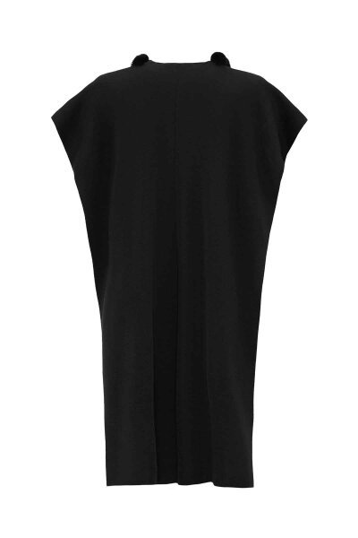 T26K-8403 Önü Kürk Ponpanlu Kolsuz Triko Kap BLACK - MISS DALIDA (1)
