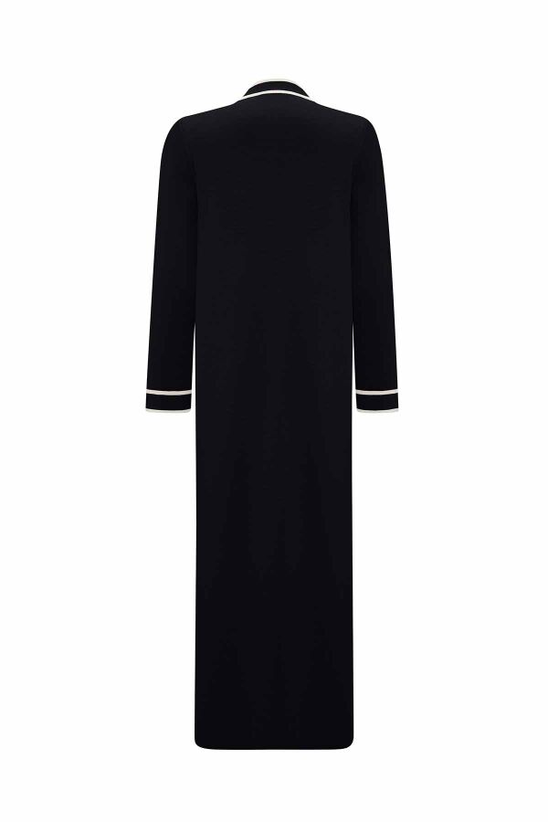 T26K-9001 Yuvarlak Yaka Çizgi Detaylı Triko Hırka BLACK - 2