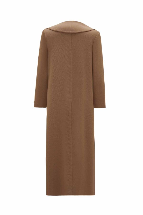 Long Knitted Cape with Brooch Detail on Collar - 2