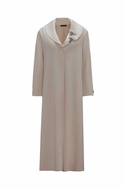 Long Knitted Cape with Brooch Detail on Collar - MISS DALIDA