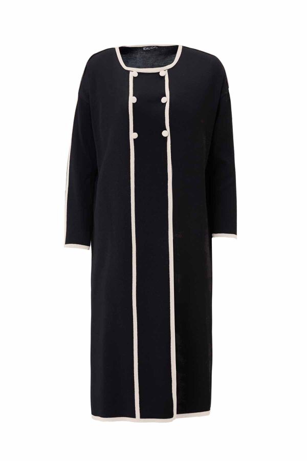 Color Striped Collarless Buttoned Cardigan - 1