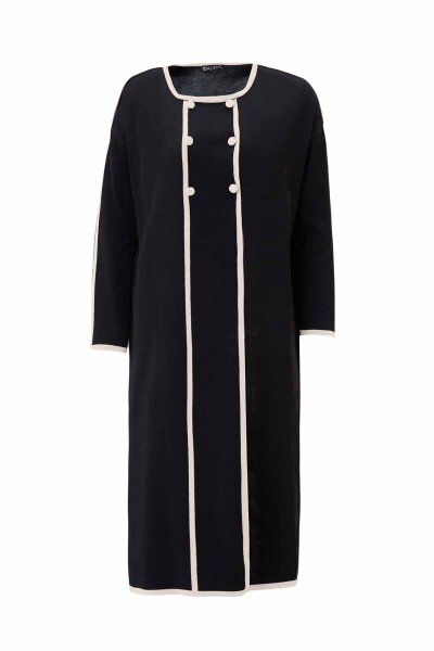 T26K-9005 Renk Şeritli Yakasız Düğmeli Hırka BLACK / ECRU - 1