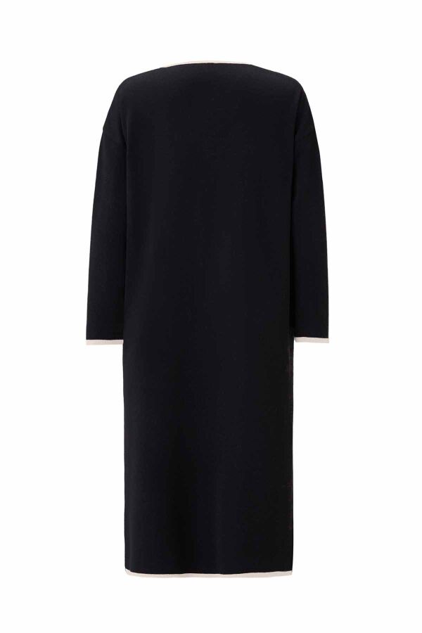 T26K-9005 Renk Şeritli Yakasız Düğmeli Hırka BLACK / ECRU - 2