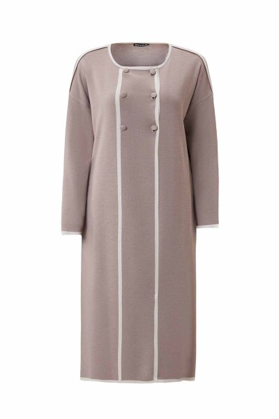 T26K-9005 Renk Şeritli Yakasız Düğmeli Hırka CAPRI-MINK - 1