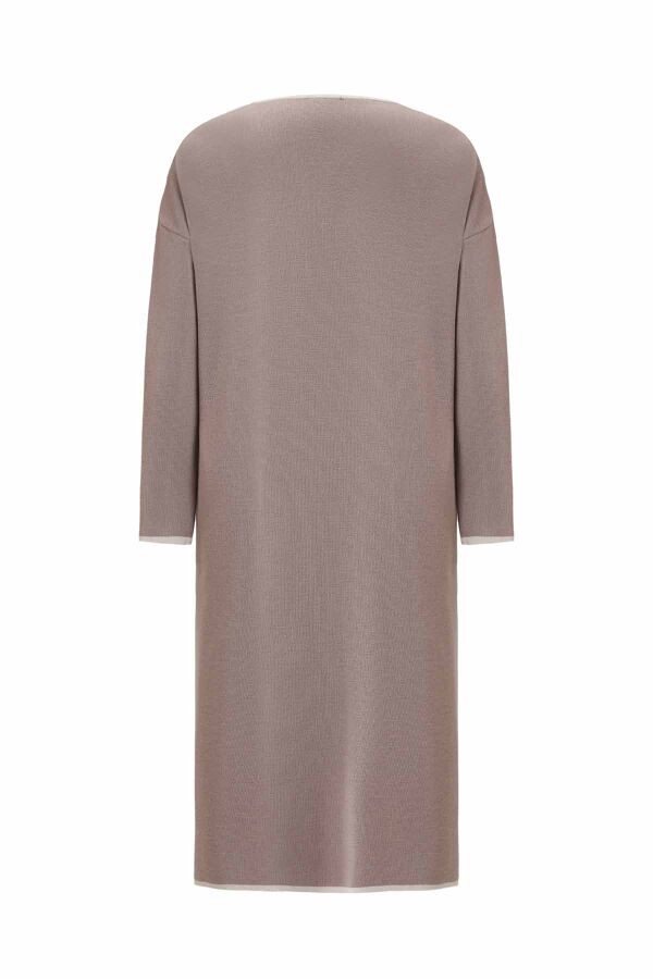 T26K-9005 Renk Şeritli Yakasız Düğmeli Hırka CAPRI-MINK - 2