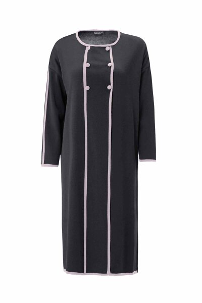 T26K-9005 Renk Şeritli Yakasız Düğmeli Hırka VATE-DARK GREY 