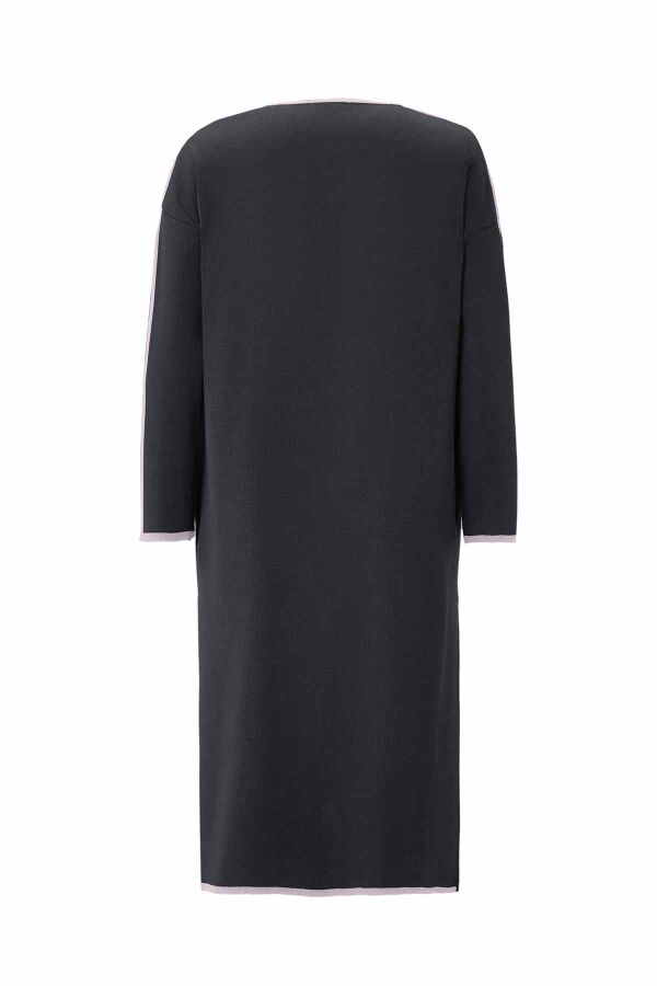 T26K-9005 Renk Şeritli Yakasız Düğmeli Hırka VATE-DARK GREY - 2