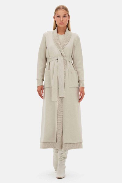 T26K-9006 Selanik Örgü Detaylı Düz Renk Hırka ELSA-STONE - 1