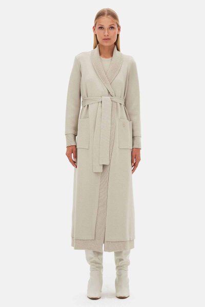 T26K-9006 Selanik Örgü Detaylı Düz Renk Hırka ELSA-STONE - 3