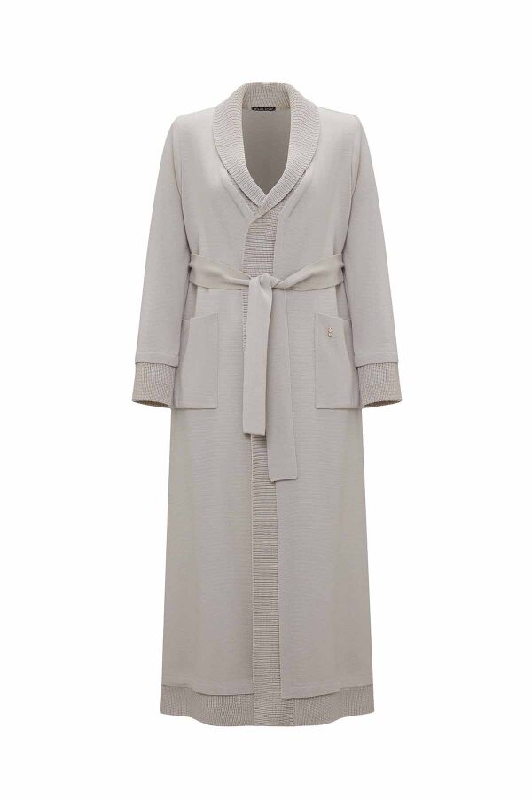 T26K-9006 Selanik Örgü Detaylı Düz Renk Hırka ELSA-STONE - 2