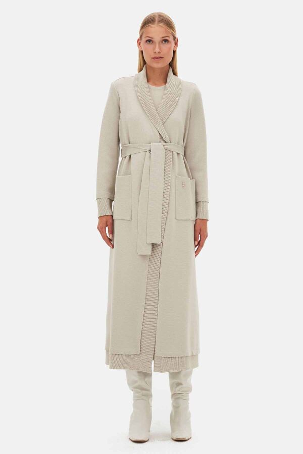 T26K-9006 Selanik Örgü Detaylı Düz Renk Hırka ELSA-STONE - 3