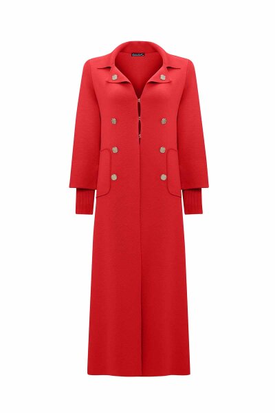 T26K-9007 Düğme Detaylı Düz Renk Uzun Hırka ASPO-RED - 1