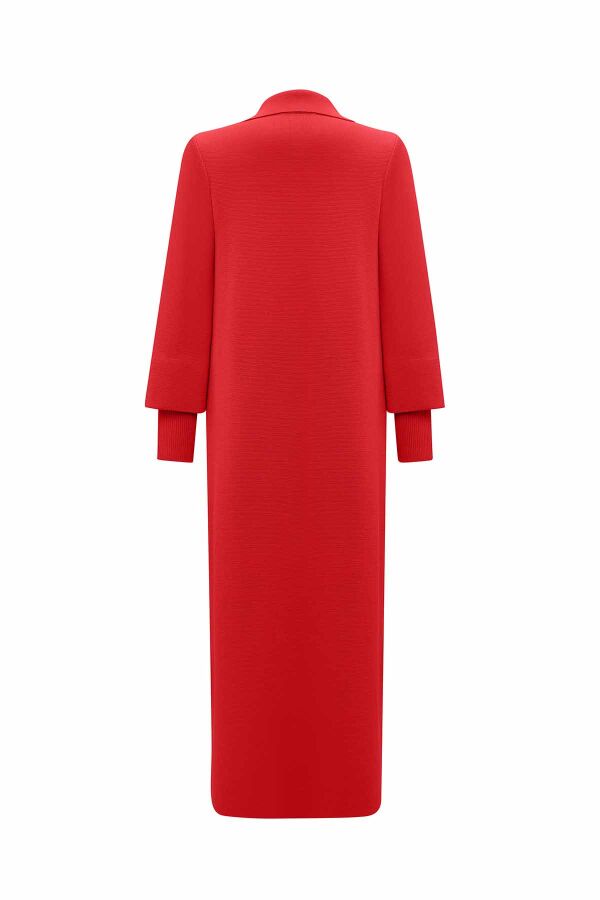 T26K-9007 Düğme Detaylı Düz Renk Uzun Hırka ASPO-RED - 2