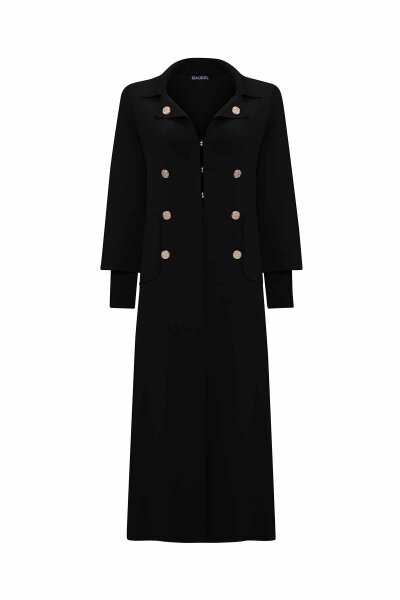 T26K-9007 Düğme Detaylı Düz Renk Uzun Hırka BLACK 