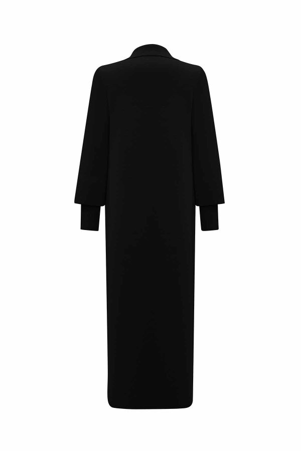 T26K-9007 Düğme Detaylı Düz Renk Uzun Hırka BLACK - 2