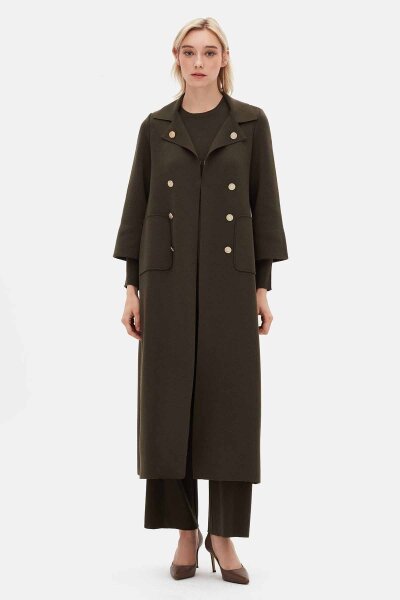 Button Detailed Solid Color Long Cardigan - 5