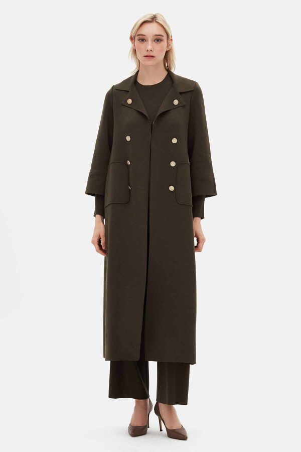 Button Detailed Solid Color Long Cardigan - 5