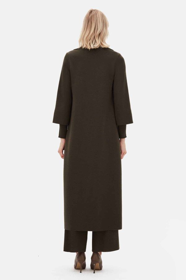 Button Detailed Solid Color Long Cardigan - 6